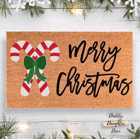 Candy Cane Merry Christmas Doormat | Winter Doormat | Christmas Porch Decor