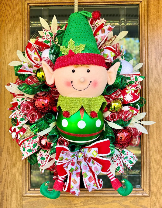 Elf Christmas Wreath | Red And Green Wreath | Christmas Wreath For Front Door