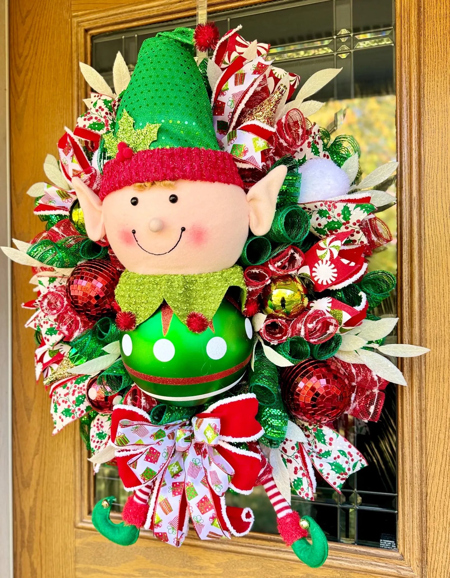 Elf Christmas Wreath | Red And Green Wreath | Christmas Wreath For Front Door
