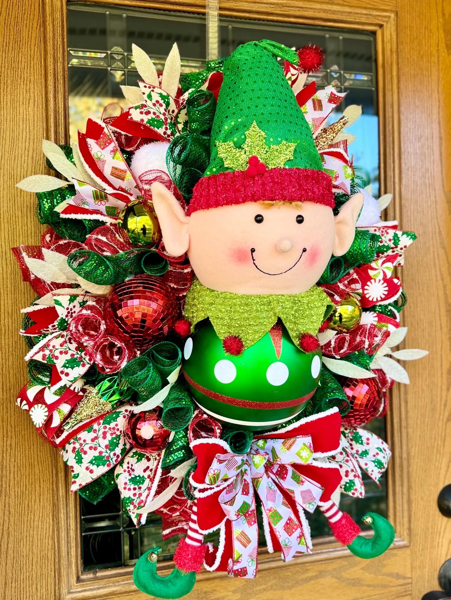 Elf Christmas Wreath | Red And Green Wreath | Christmas Wreath For Front Door