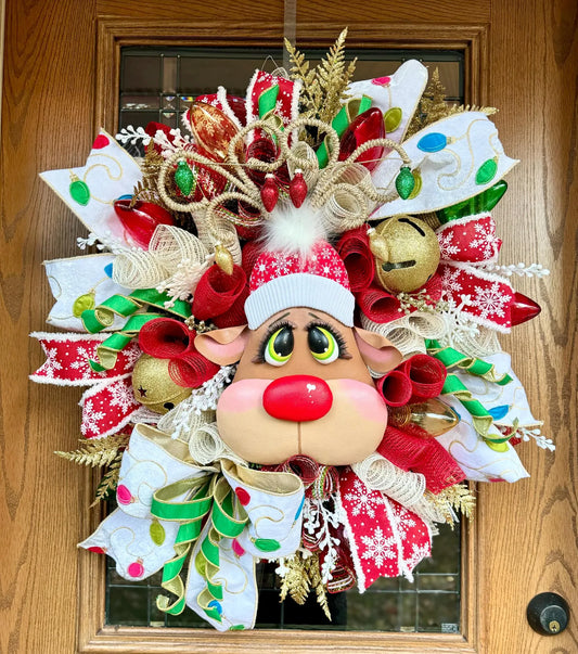 Reindeer Christmas Wreath | Christmas Front Door Decor