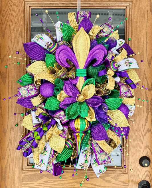 Mardi Gras Wreath For Front Door | Fleur De Lis Wreath | Mardi Gras Door Decor | Mardi Gras Decoration