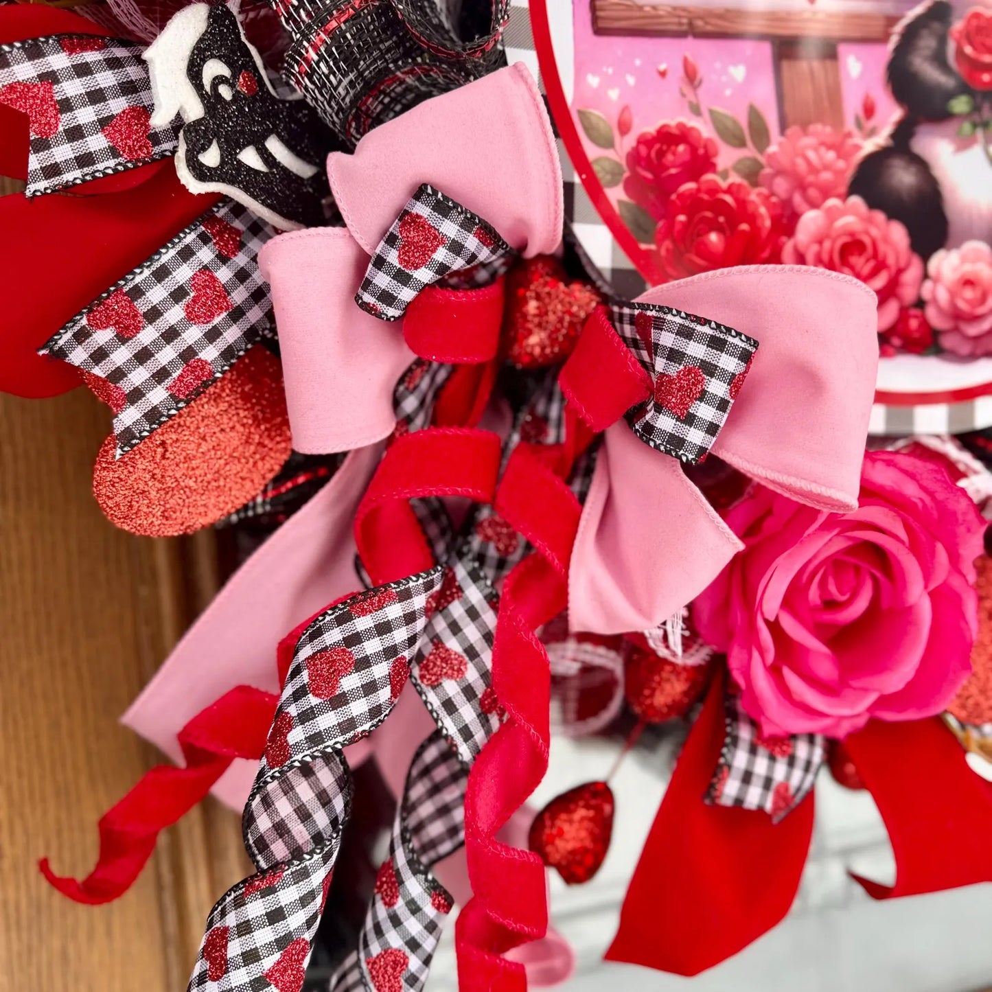 Skunk Valentine’s Day Wreath | Valentines Day Door Decor | Porch Decor | Pink And Red Wreath | Valentine’s Decor