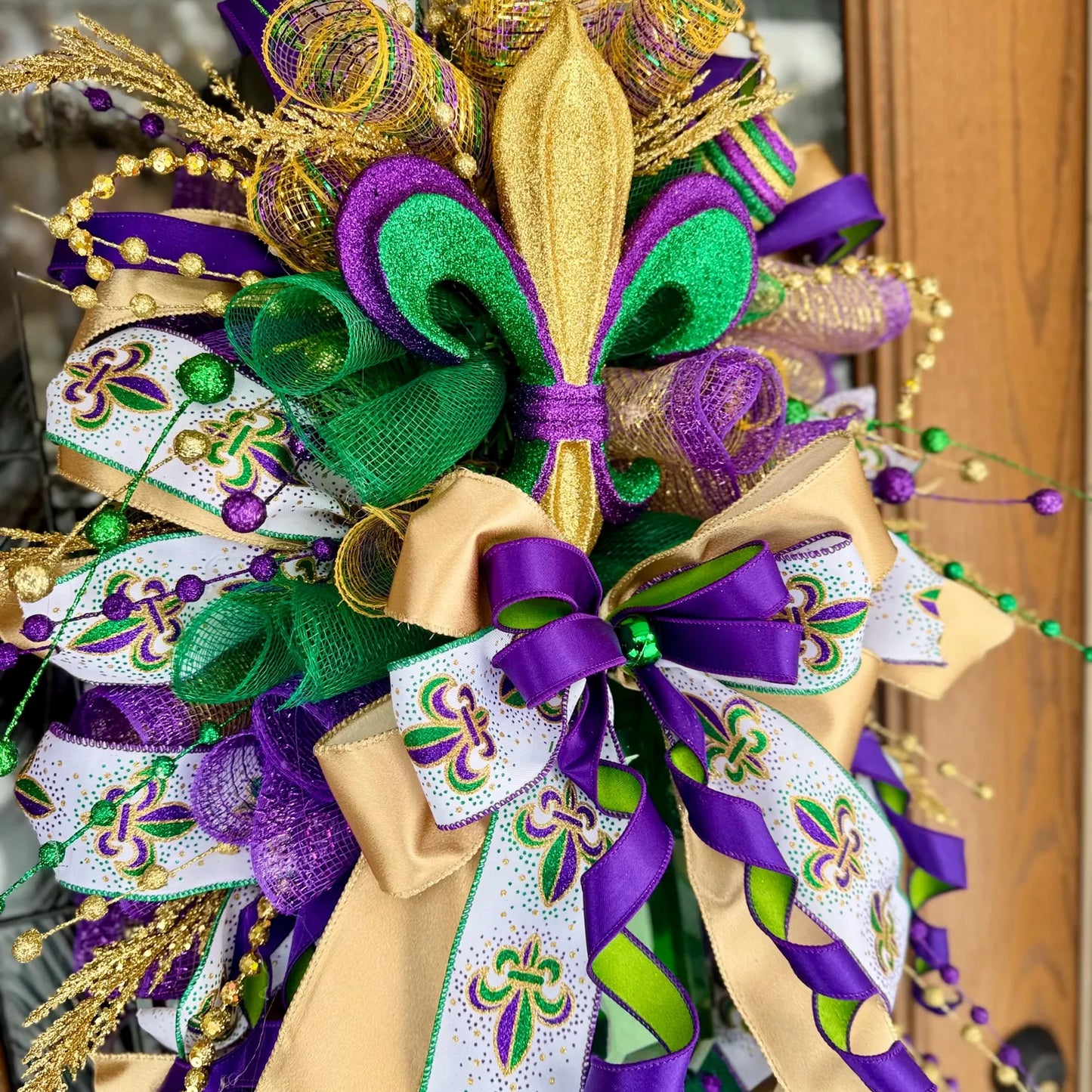 Mardi Gras Wreath For Front Door | Fleur De Lis Wreath | Mardi Gras Door Decor | Mardi Gras Swag