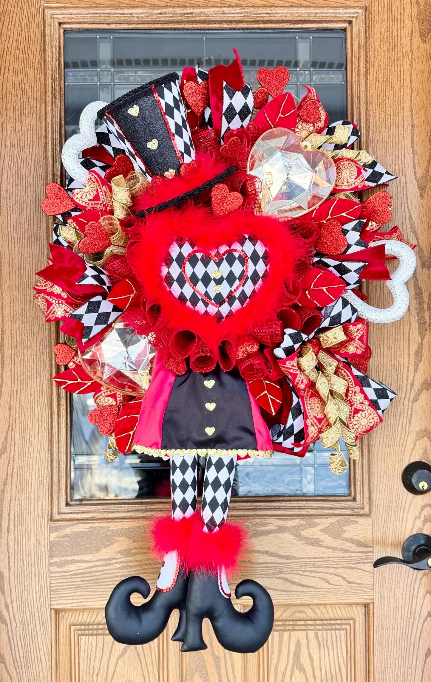 Valentine's Day Harlequin Wreath | Valentines Day Door Decor | Porch Decor | Red White Black Wreath | Valentine’s Decor | Large Wreath