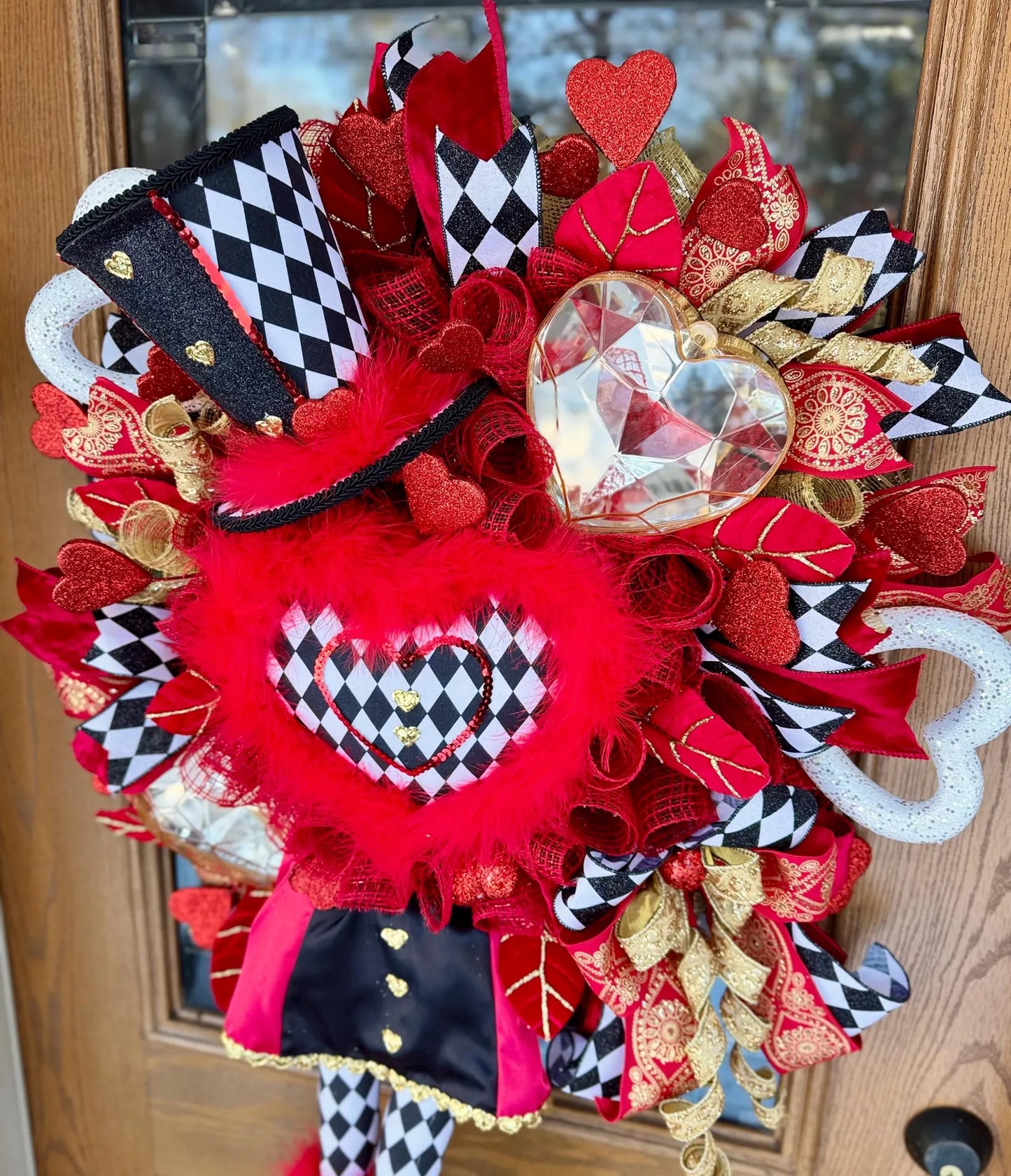 Valentine's Day Harlequin Wreath | Valentines Day Door Decor | Porch Decor | Red White Black Wreath | Valentine’s Decor | Large Wreath