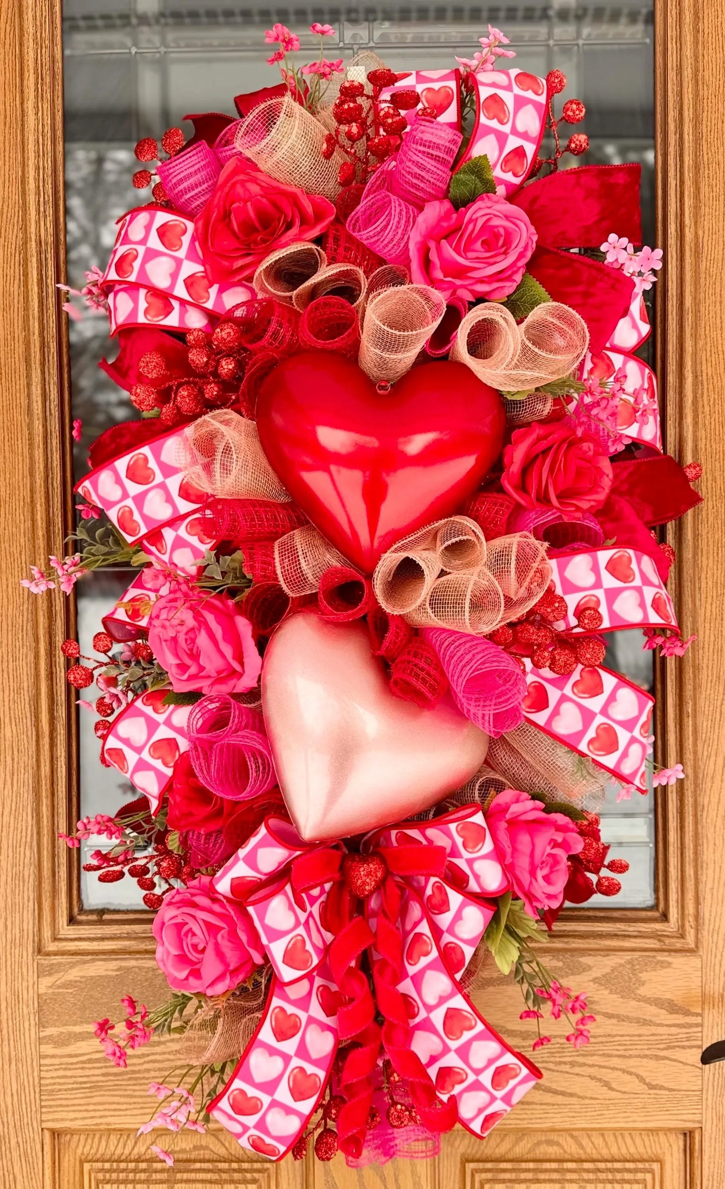 Red And Pink Heart Swag Wreath | Valentine’s Day Wreath | Valentines Day Door Decor