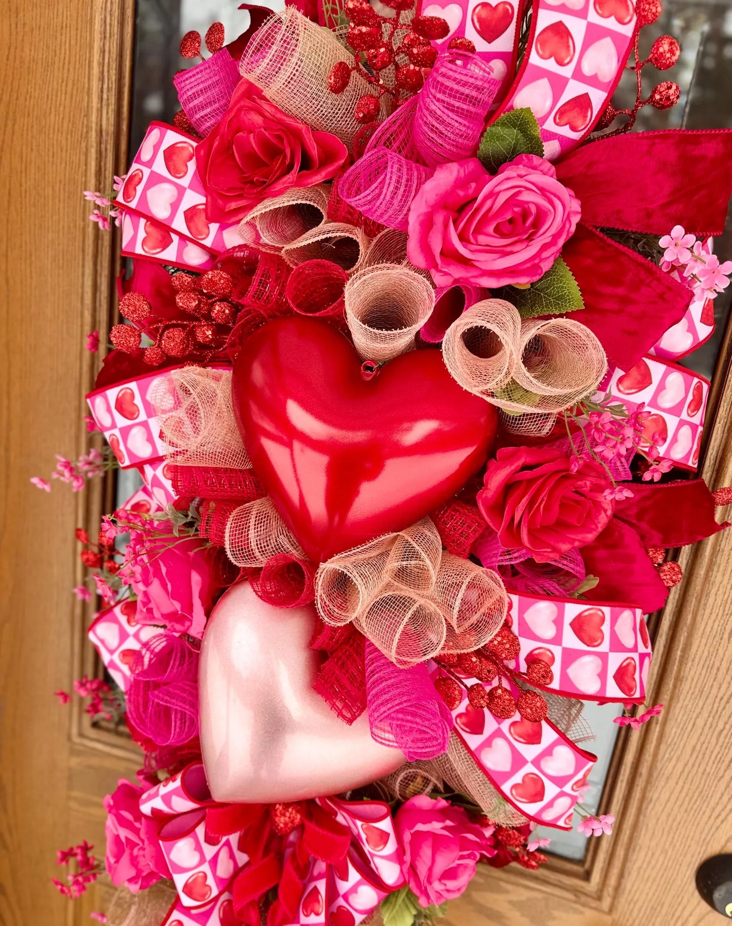 Red And Pink Heart Swag Wreath | Valentine’s Day Wreath | Valentines Day Door Decor