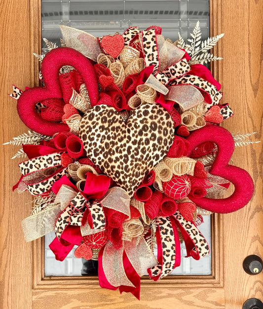 Leopard Print Heart Wreath | Valentine’s Day Wreath | Valentines Day Door Decor  | Valentine’s Decor