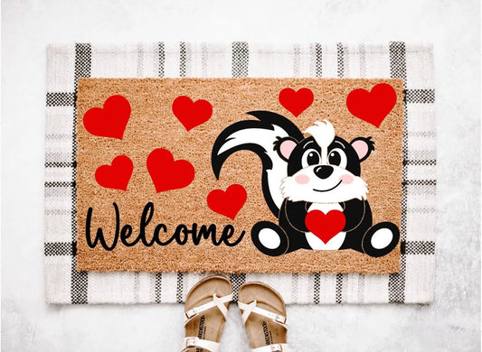 Skunk Valentine’s Day Doormat