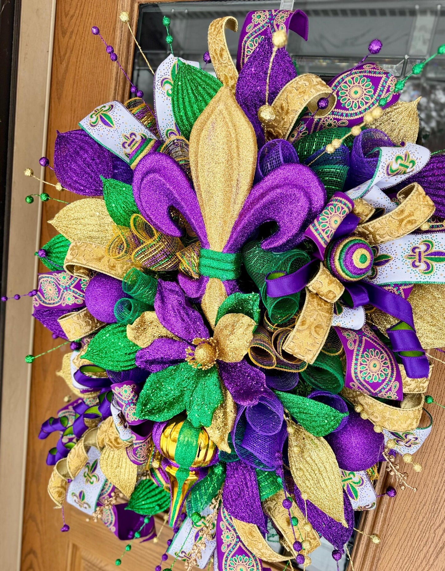 Mardi Gras Wreath For Front Door | Fleur De Lis Wreath | Mardi Gras Door Decor | Mardi Gras Decoration