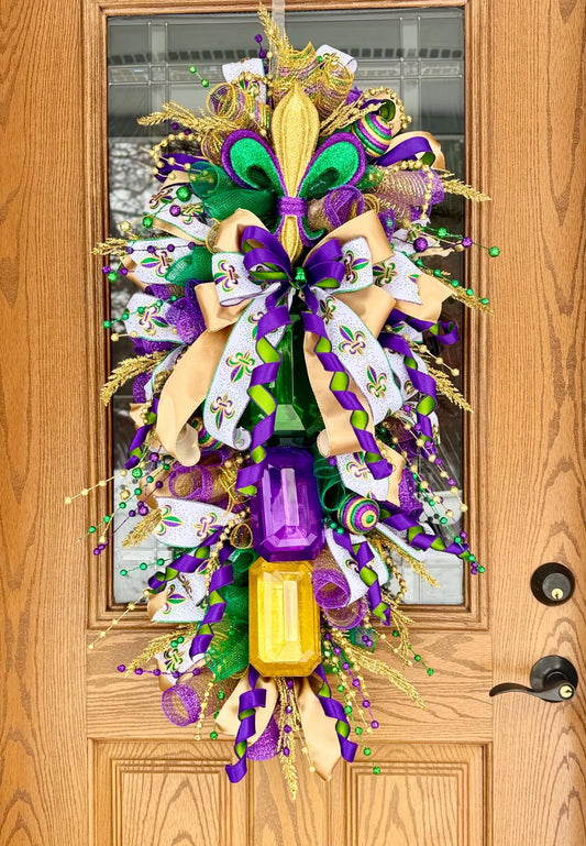 Mardi Gras Wreath For Front Door | Fleur De Lis Wreath | Mardi Gras Door Decor | Mardi Gras Swag