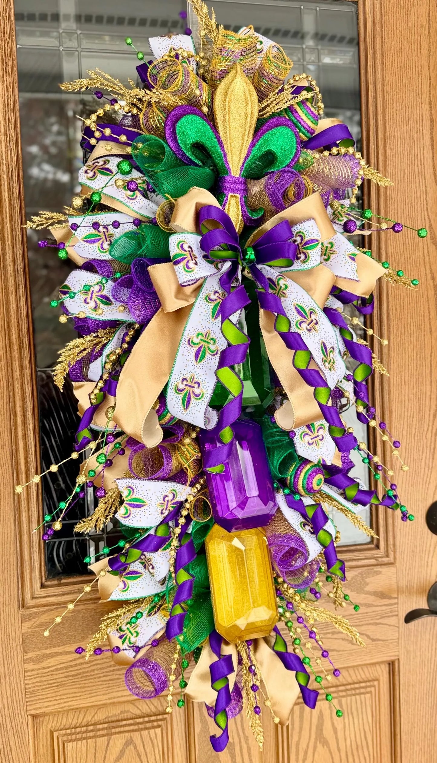 Mardi Gras Wreath For Front Door | Fleur De Lis Wreath | Mardi Gras Door Decor | Mardi Gras Swag