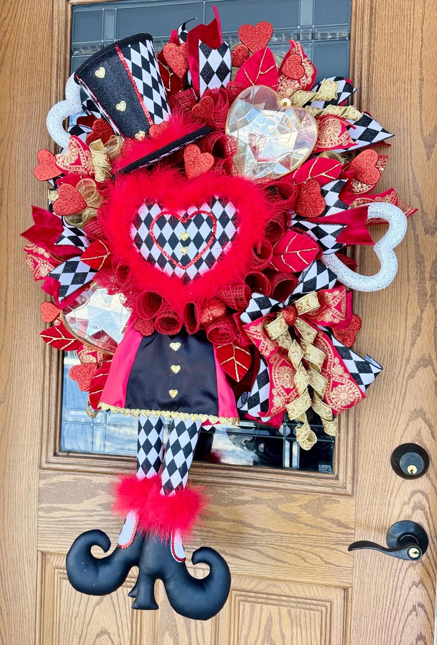 Valentine's Day Harlequin Wreath | Valentines Day Door Decor | Porch Decor | Red White Black Wreath | Valentine’s Decor | Large Wreath