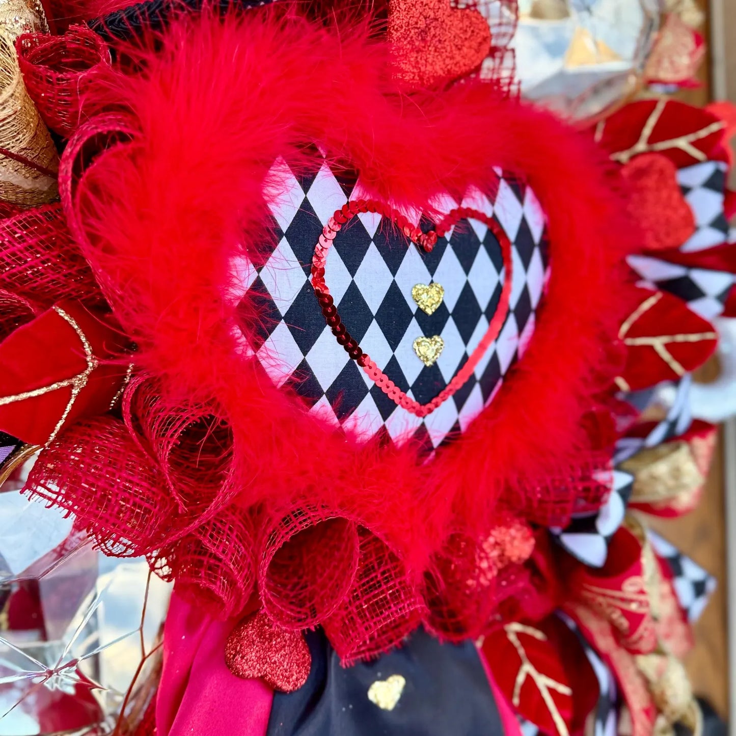 Valentine's Day Harlequin Wreath | Valentines Day Door Decor | Porch Decor | Red White Black Wreath | Valentine’s Decor | Large Wreath