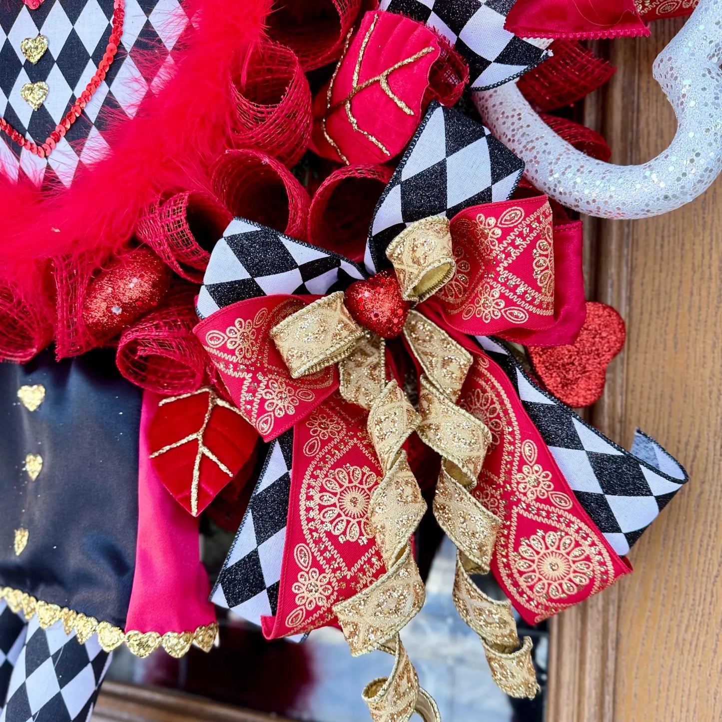 Valentine's Day Harlequin Wreath | Valentines Day Door Decor | Porch Decor | Red White Black Wreath | Valentine’s Decor | Large Wreath