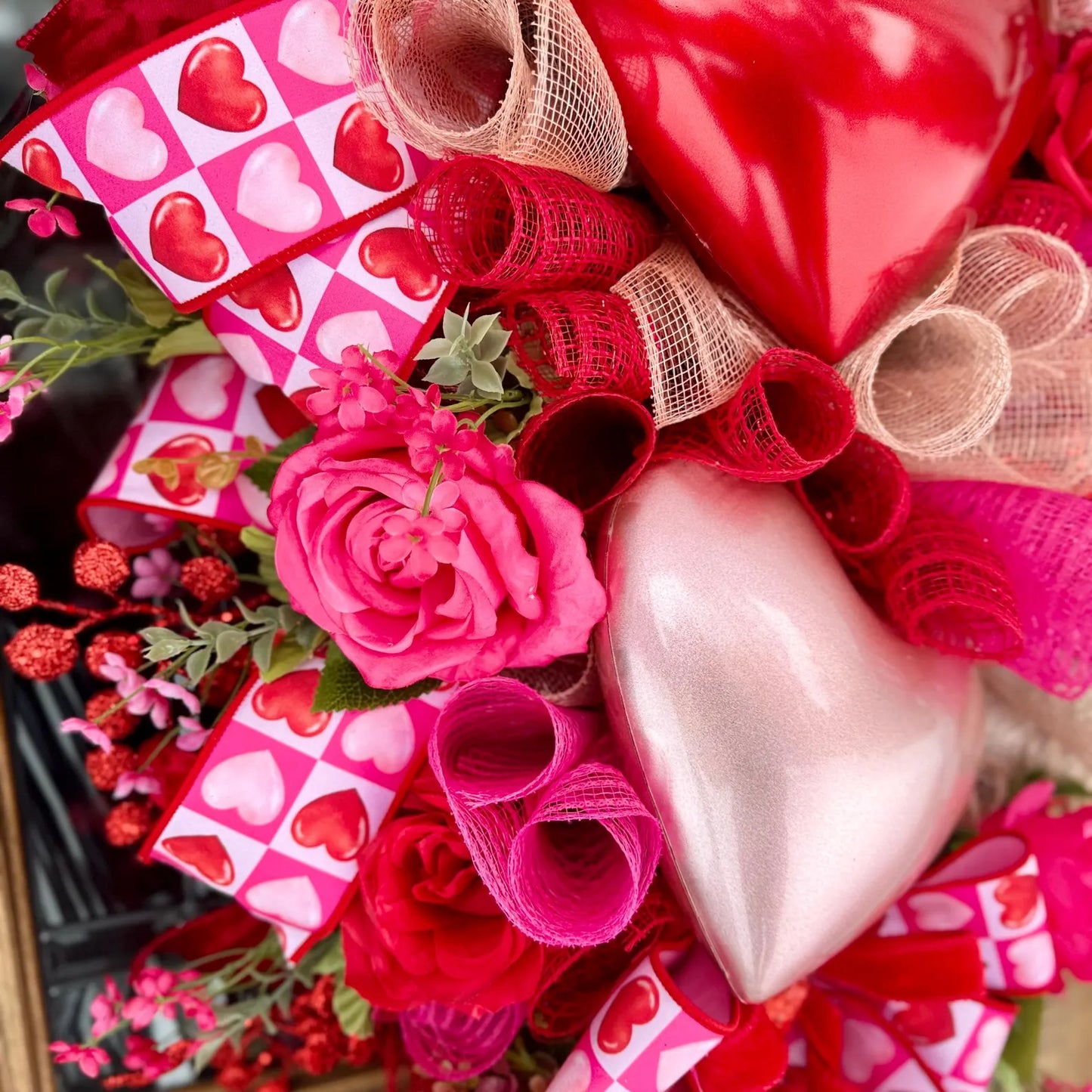 Red And Pink Heart Swag Wreath | Valentine’s Day Wreath | Valentines Day Door Decor