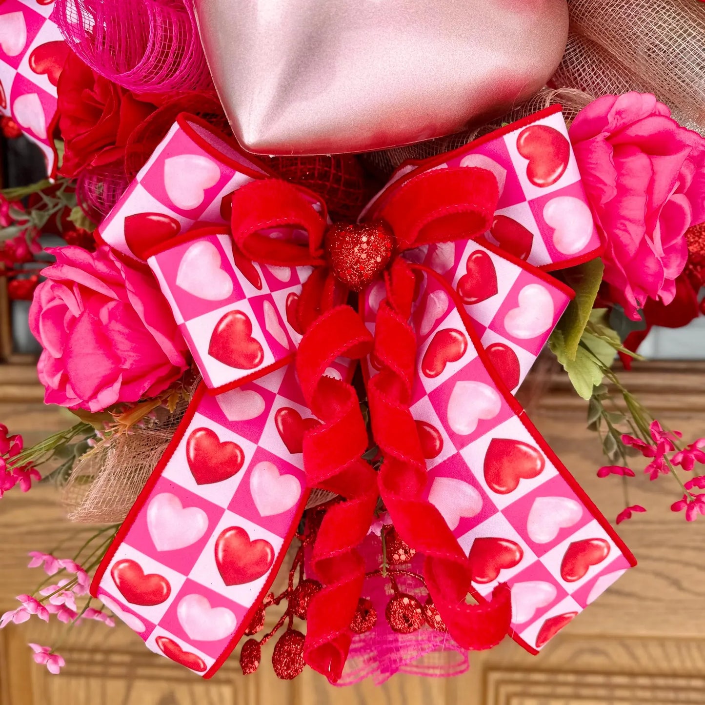 Red And Pink Heart Swag Wreath | Valentine’s Day Wreath | Valentines Day Door Decor