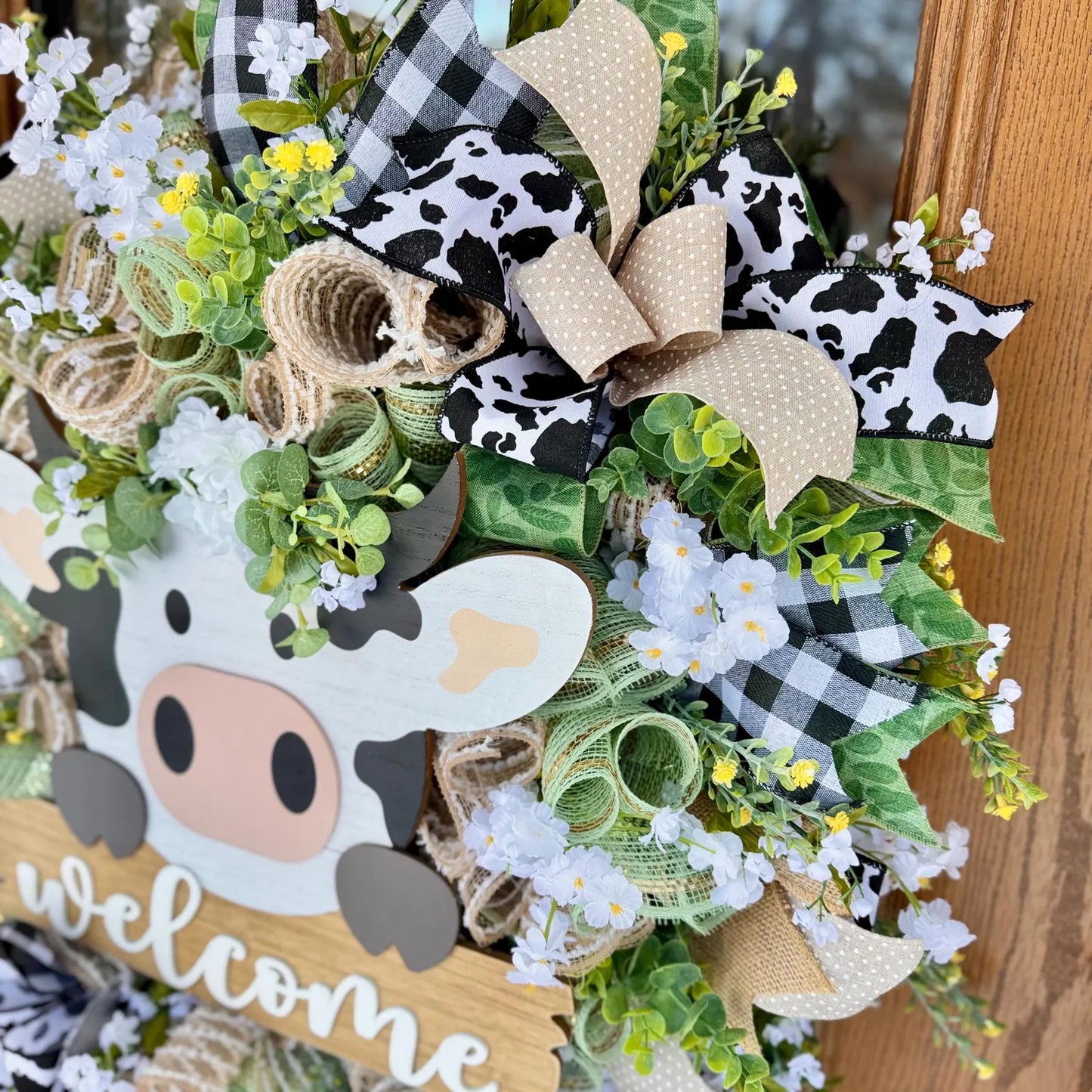 Cow Welcome Door Wreath | Spring Wreath | Floral Wreath | Spring Door Decor | Farmhouse Wreath | Cow Door Hanger