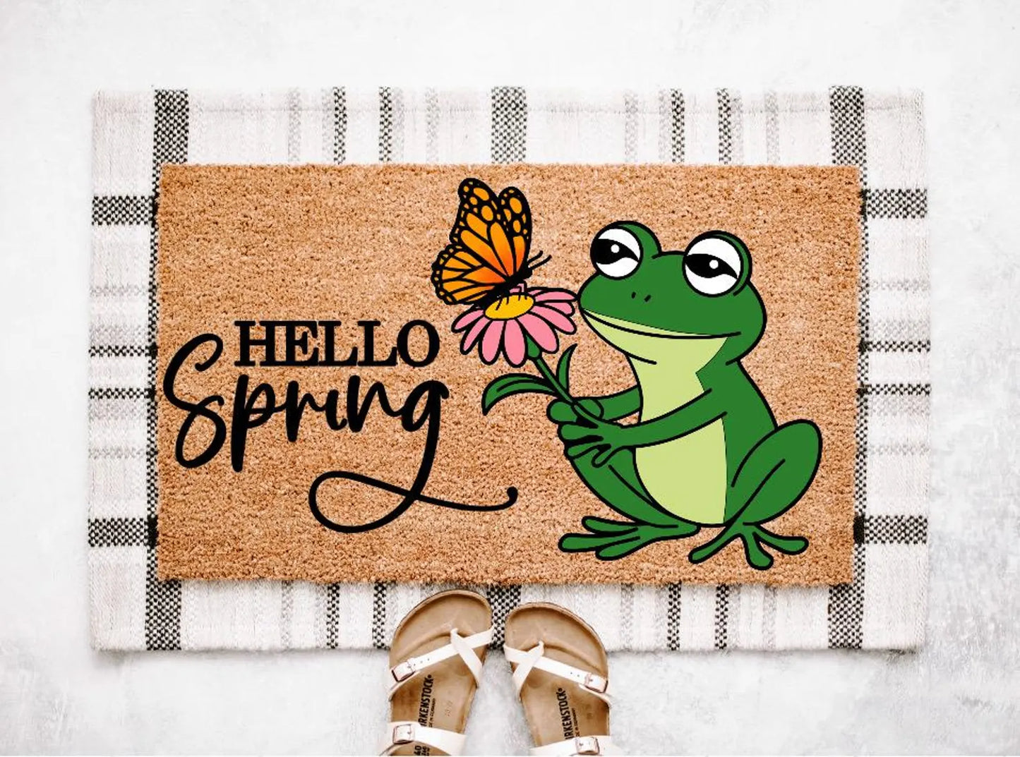 Hello Spring Frog Doormat | Spring Doormat | Spring Porch Decor