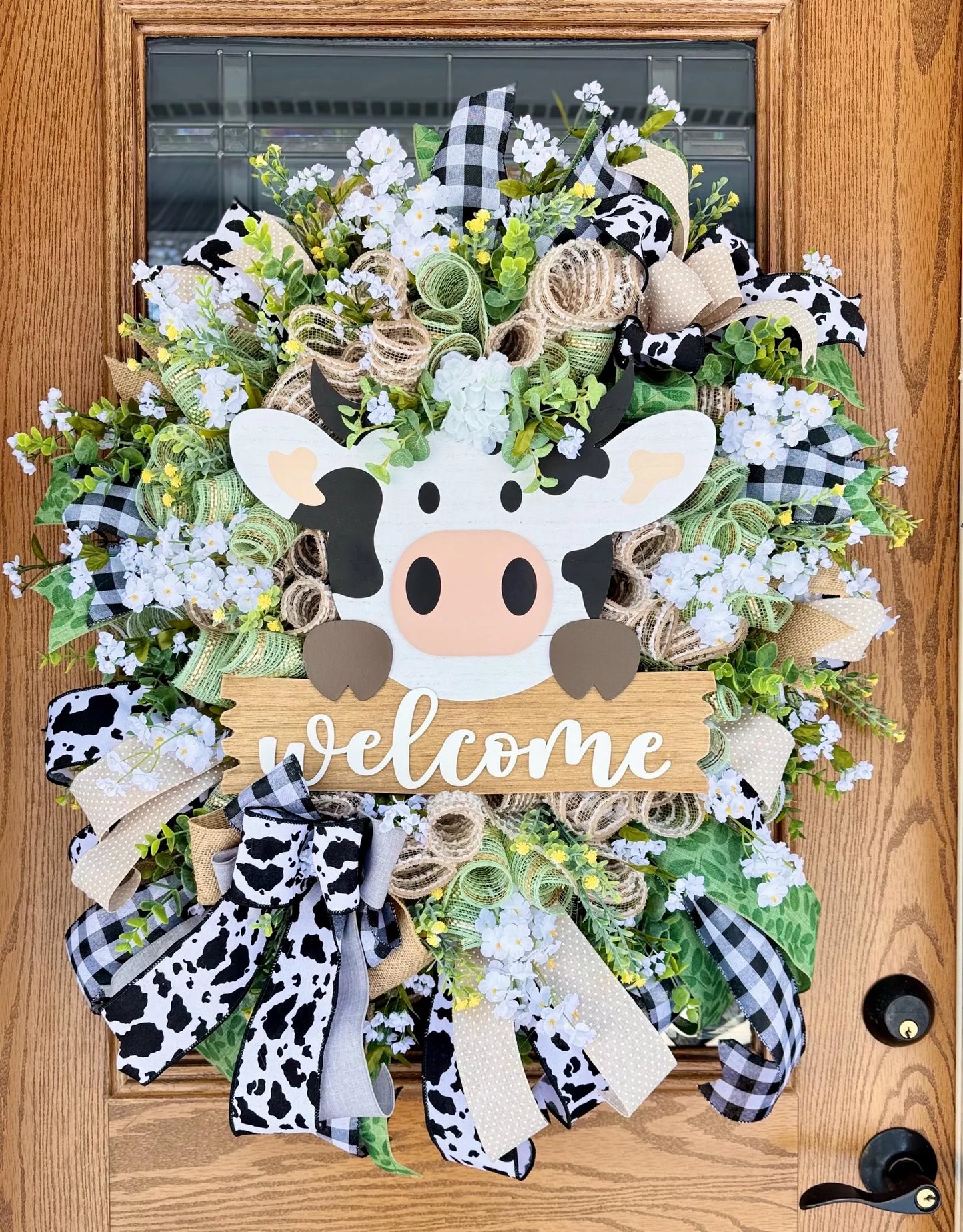 Cow Welcome Door Wreath | Spring Wreath | Floral Wreath | Spring Door Decor | Farmhouse Wreath | Cow Door Hanger