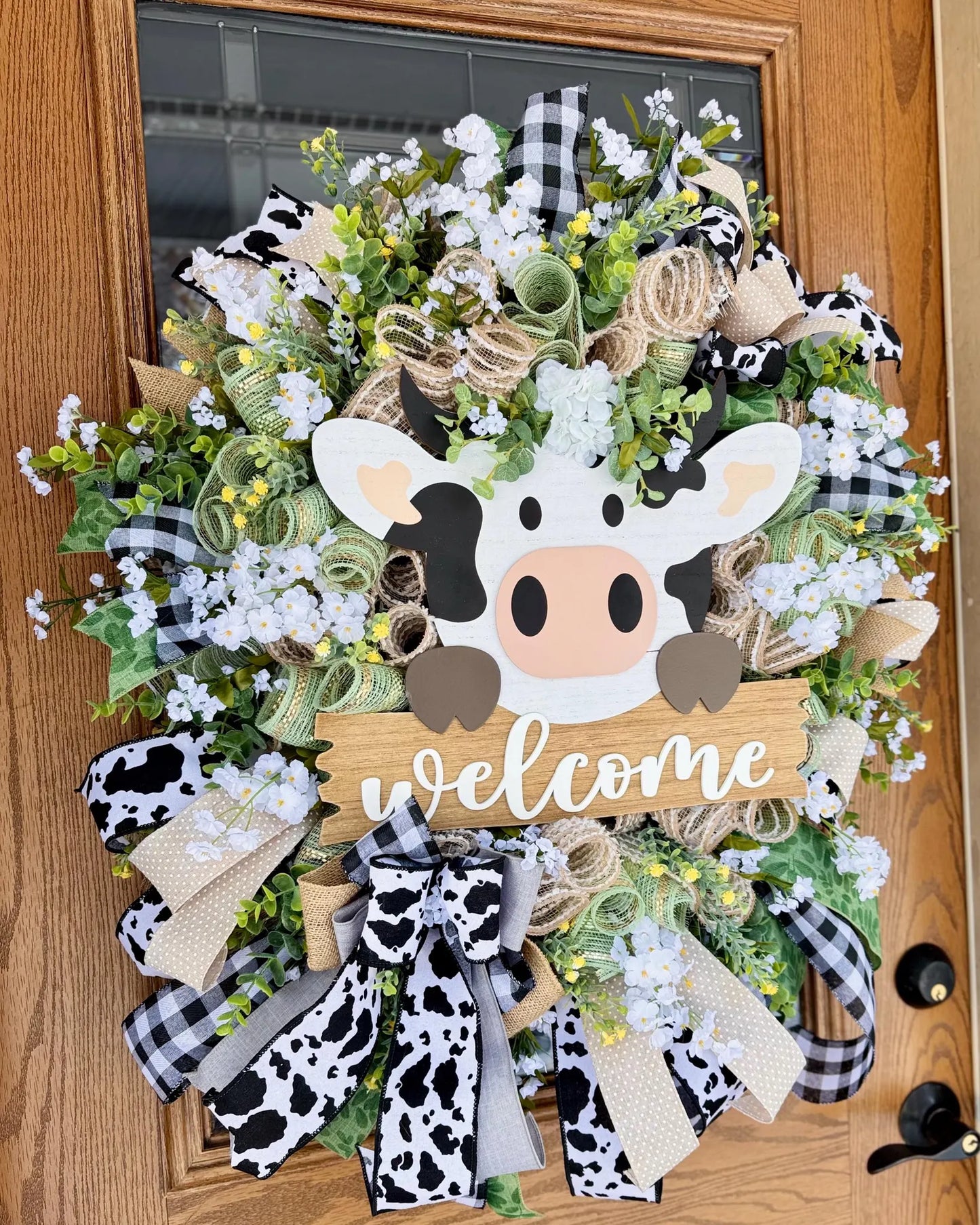 Cow Welcome Door Wreath | Spring Wreath | Floral Wreath | Spring Door Decor | Farmhouse Wreath | Cow Door Hanger