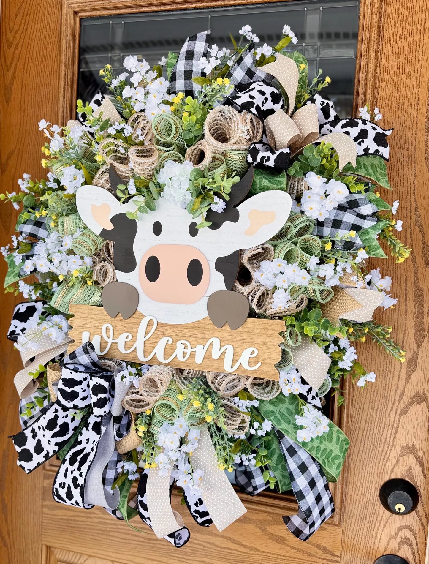 Cow Welcome Door Wreath | Spring Wreath | Floral Wreath | Spring Door Decor | Farmhouse Wreath | Cow Door Hanger