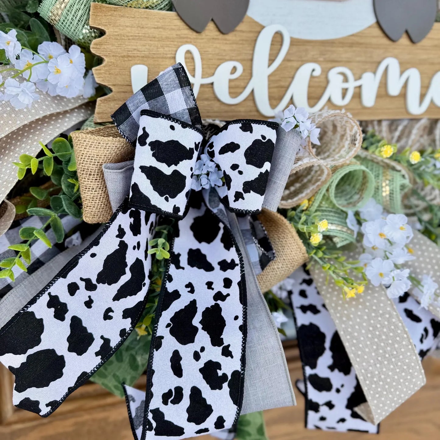 Cow Welcome Door Wreath | Spring Wreath | Floral Wreath | Spring Door Decor | Farmhouse Wreath | Cow Door Hanger