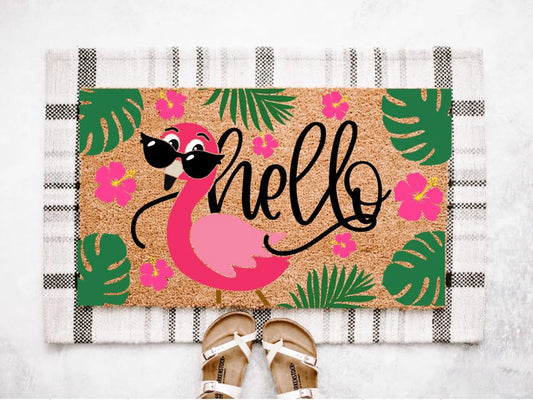 Floral Flamingo Doormat | Summer Doormat | Summer Porch Decor | Flamingo Decor