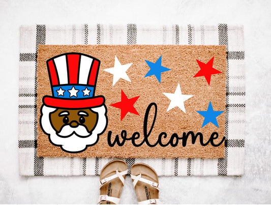 Black Uncle Sam 4th Of July Doormat | Summer Doormat | Patriotic Doormat