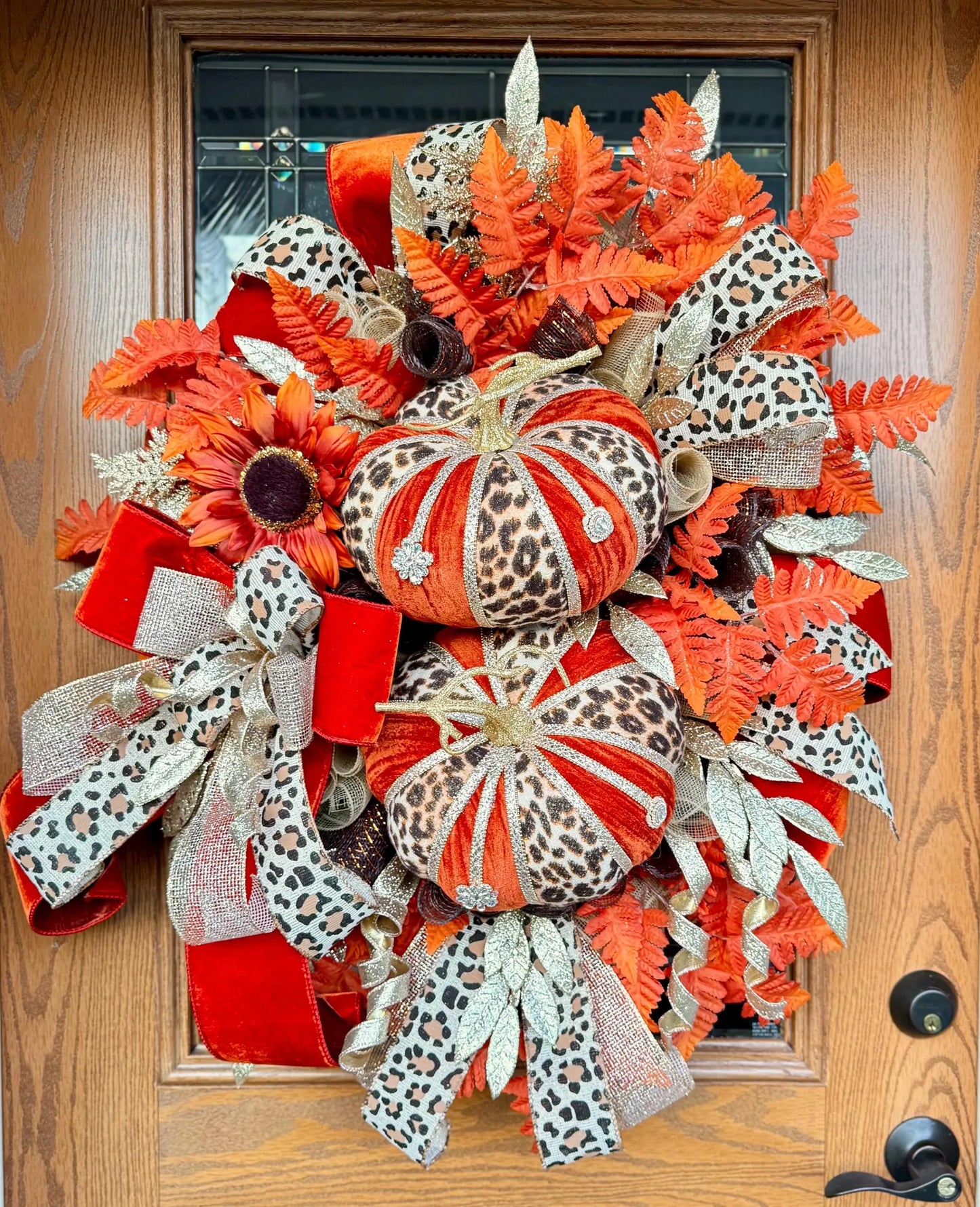 Leopard Print Pumpkin Fall Wreath | Fall Wreaths For Front Door | Fall Porch Decor
