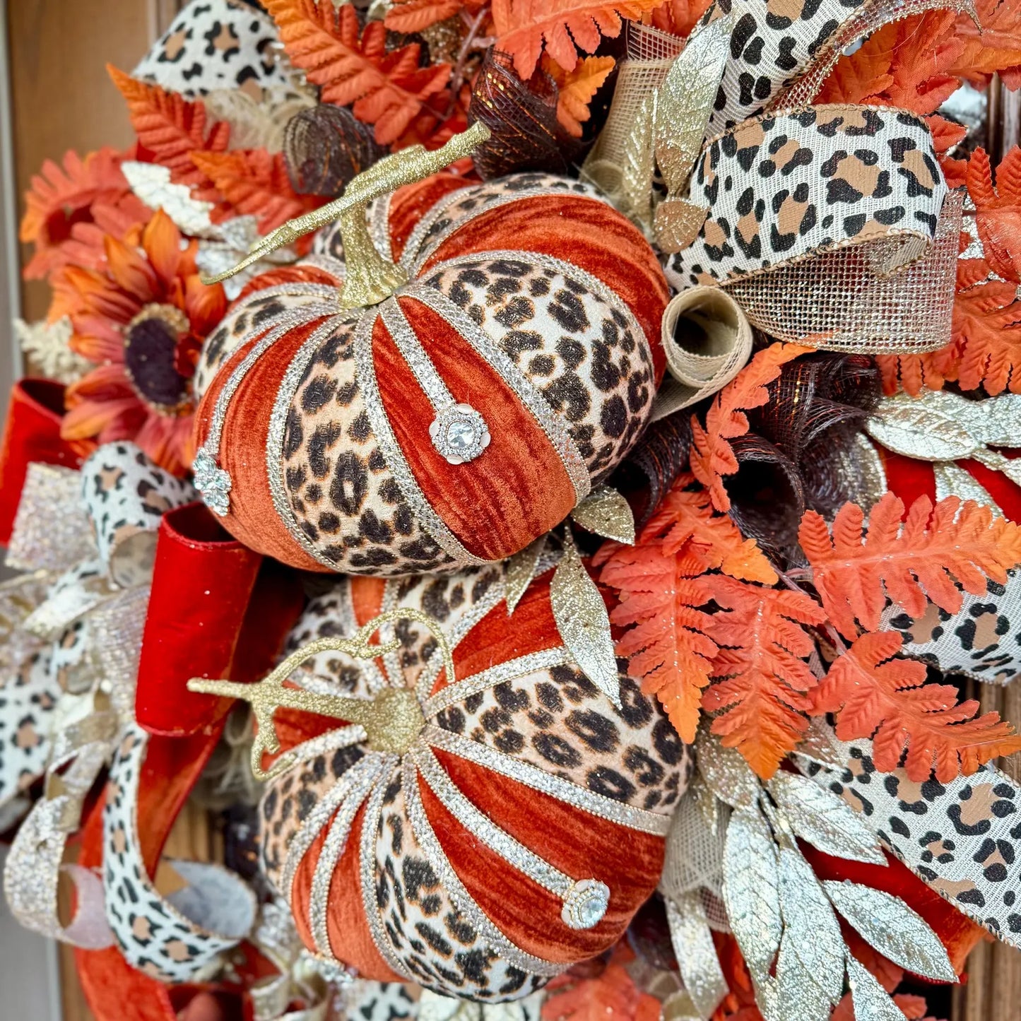 Leopard Print Pumpkin Fall Wreath | Fall Wreaths For Front Door | Fall Porch Decor