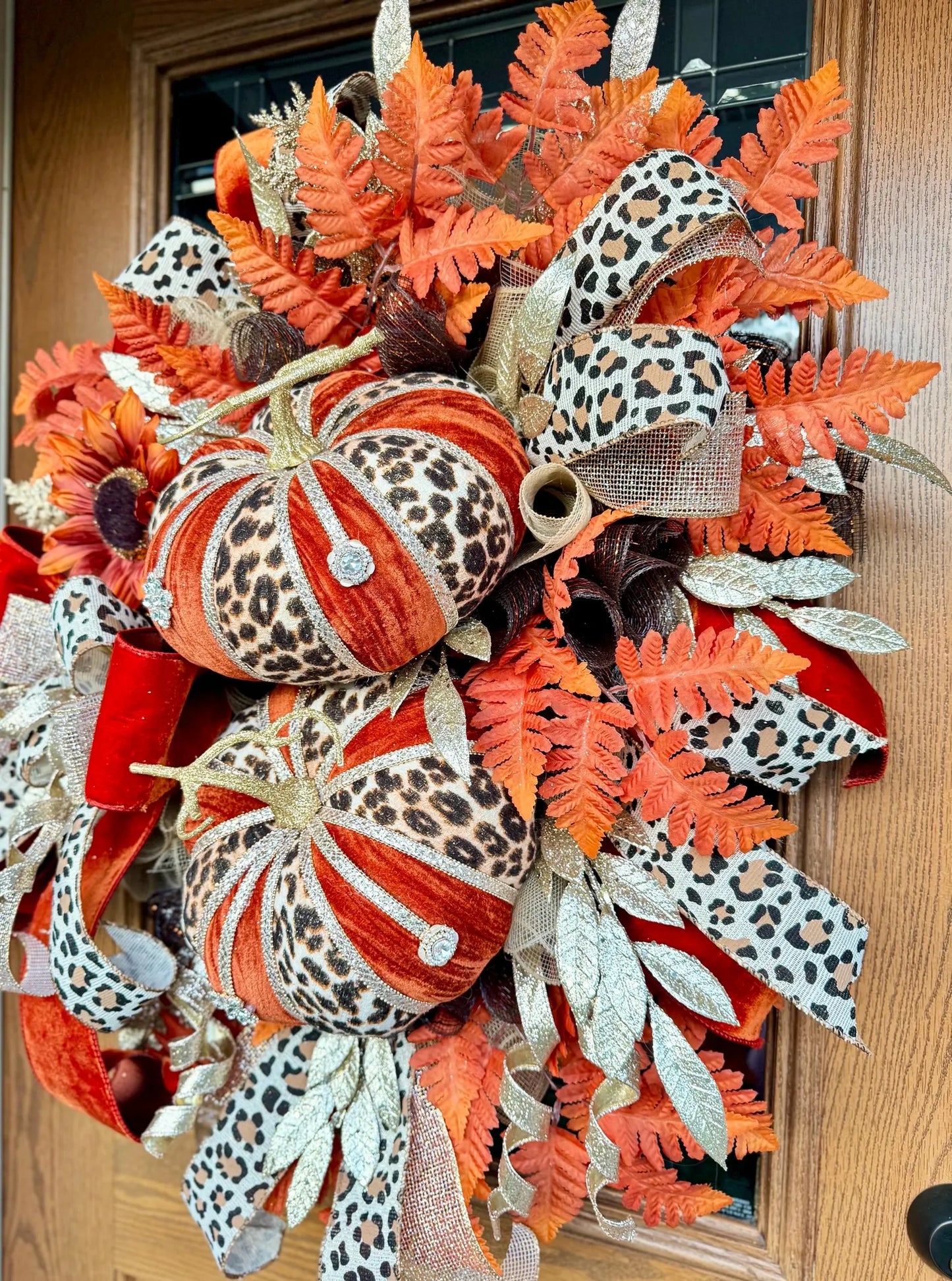 Leopard Print Pumpkin Fall Wreath | Fall Wreaths For Front Door | Fall Porch Decor