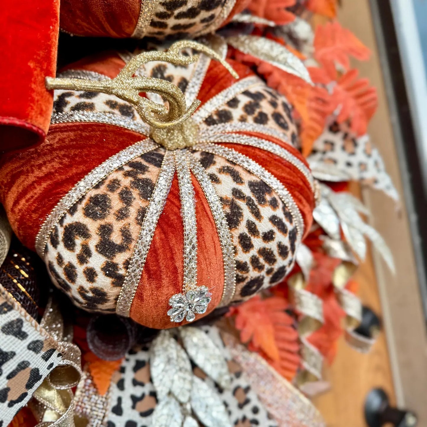Leopard Print Pumpkin Fall Wreath | Fall Wreaths For Front Door | Fall Porch Decor