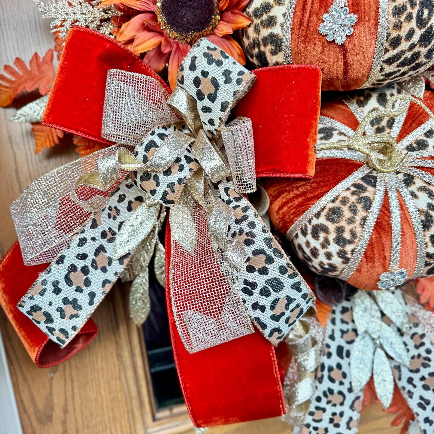 Leopard Print Pumpkin Fall Wreath | Fall Wreaths For Front Door | Fall Porch Decor