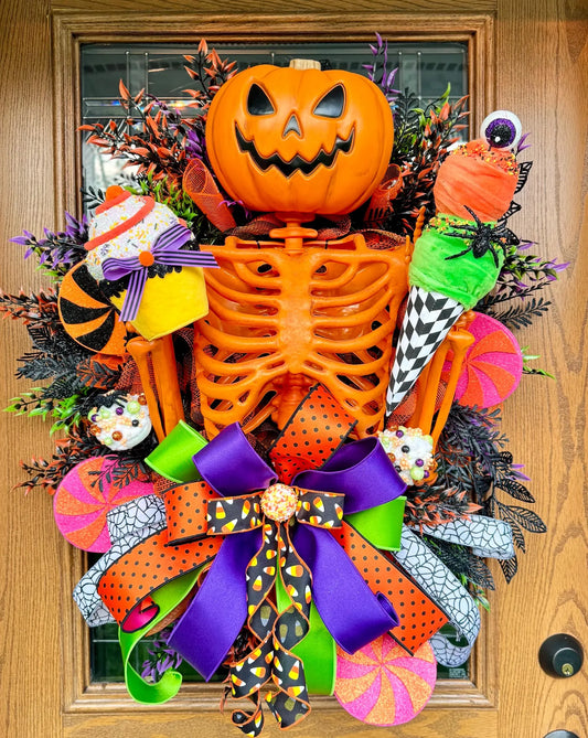 Halloween Pumpkin Wreath | Halloween Wreath For Front Door | Jack O Lantern Wreath