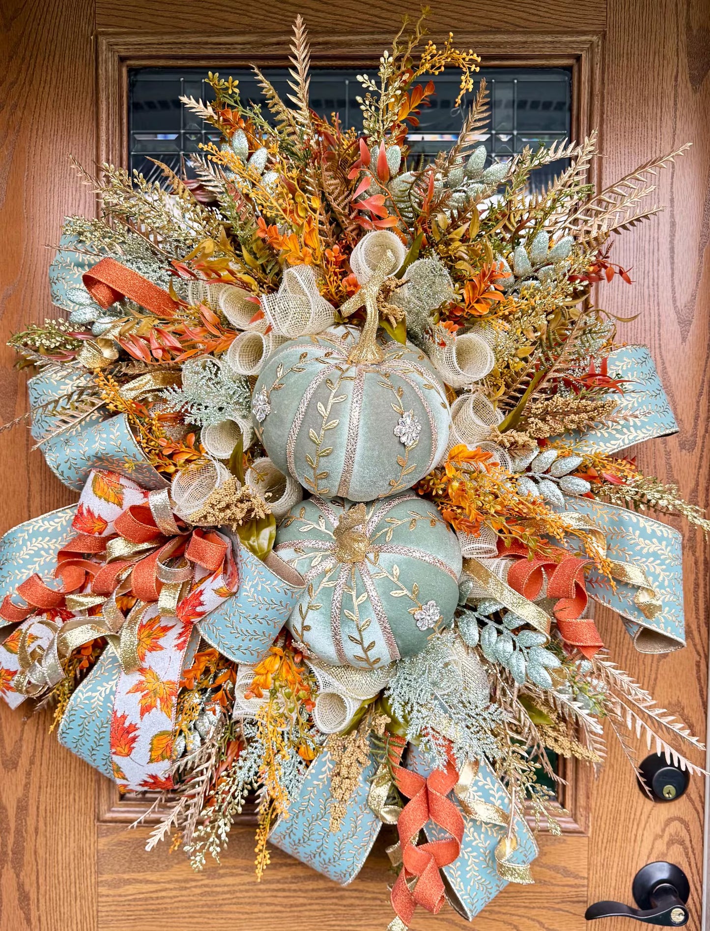 Luxury Sage Green Pumpkin Fall Wreath | Fall Wreaths For Front Door | Fall Porch Decor
