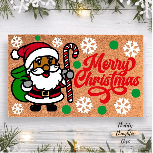 Brown Santa Doormat | Merry Christmas Doormat | Black Santa Decor | Christmas Porch Decor