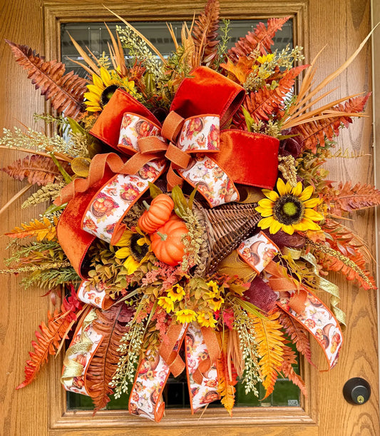 Fall Cornucopia Wreath | Thanksgiving Wreath | Fall Wreaths For Front Door