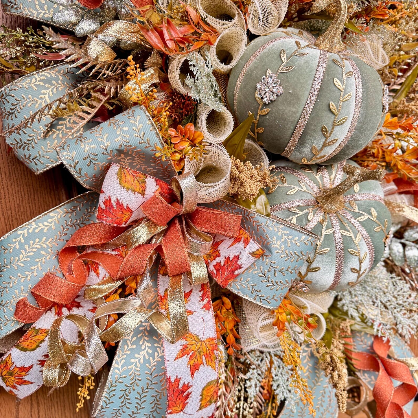 Luxury Sage Green Pumpkin Fall Wreath | Fall Wreaths For Front Door | Fall Porch Decor