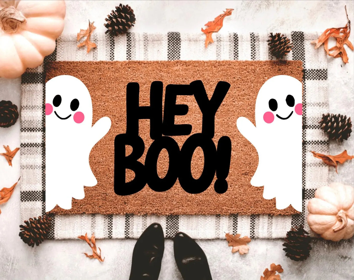 Hey Boo Ghost Halloween Doormat | Halloween Porch Decor