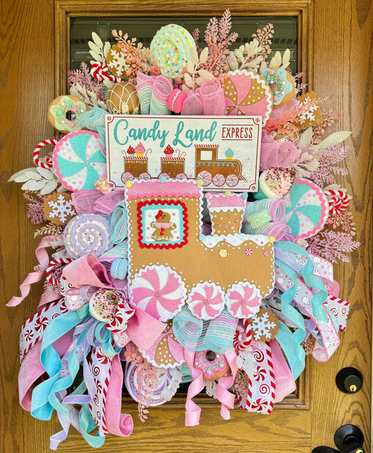 Pastel Gingerbread Candyland Wreath | Christmas Wreath | Christmas Porch Decor