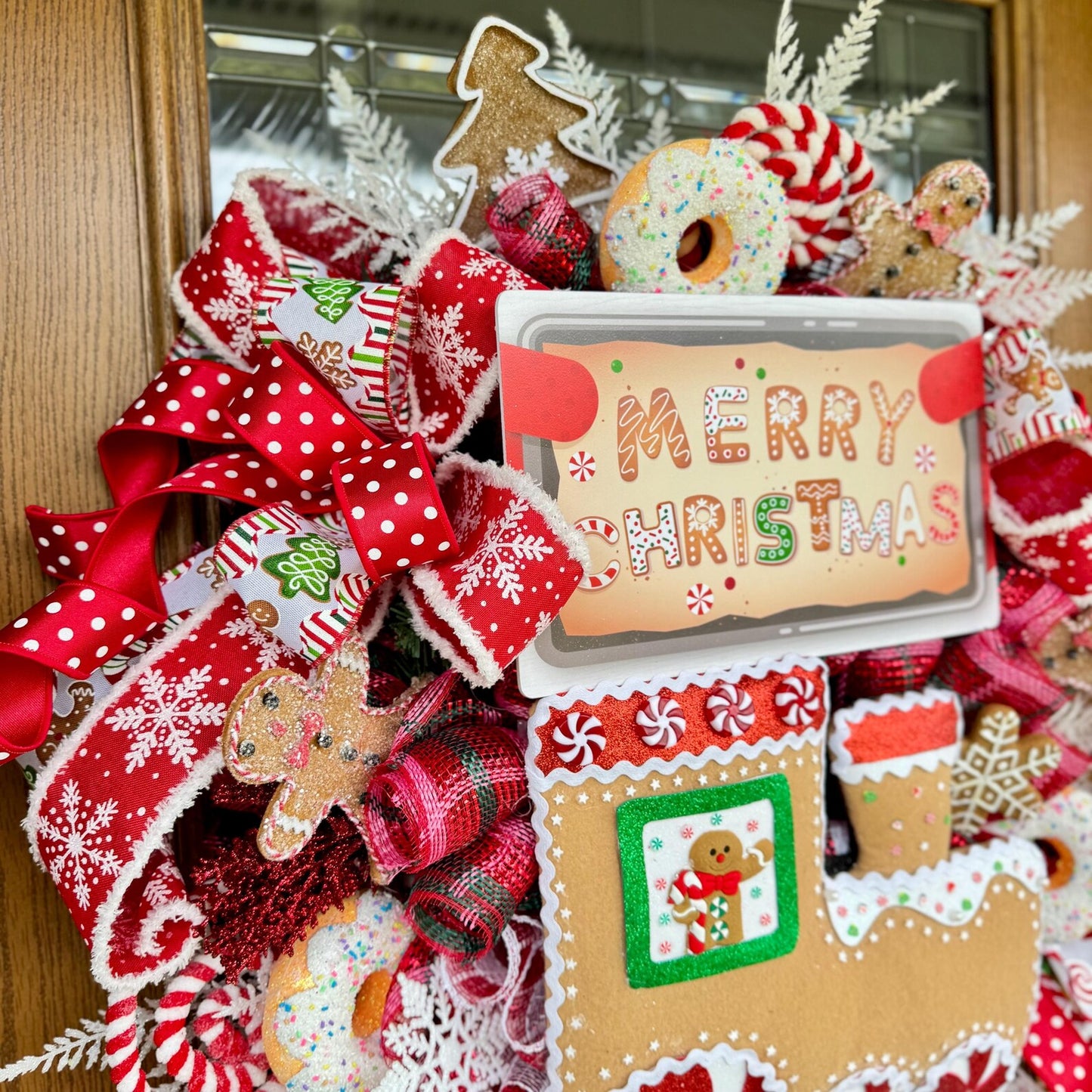 Gingerbread Candyland Wreath | Red And Green Christmas Wreath | Christmas Porch Decor