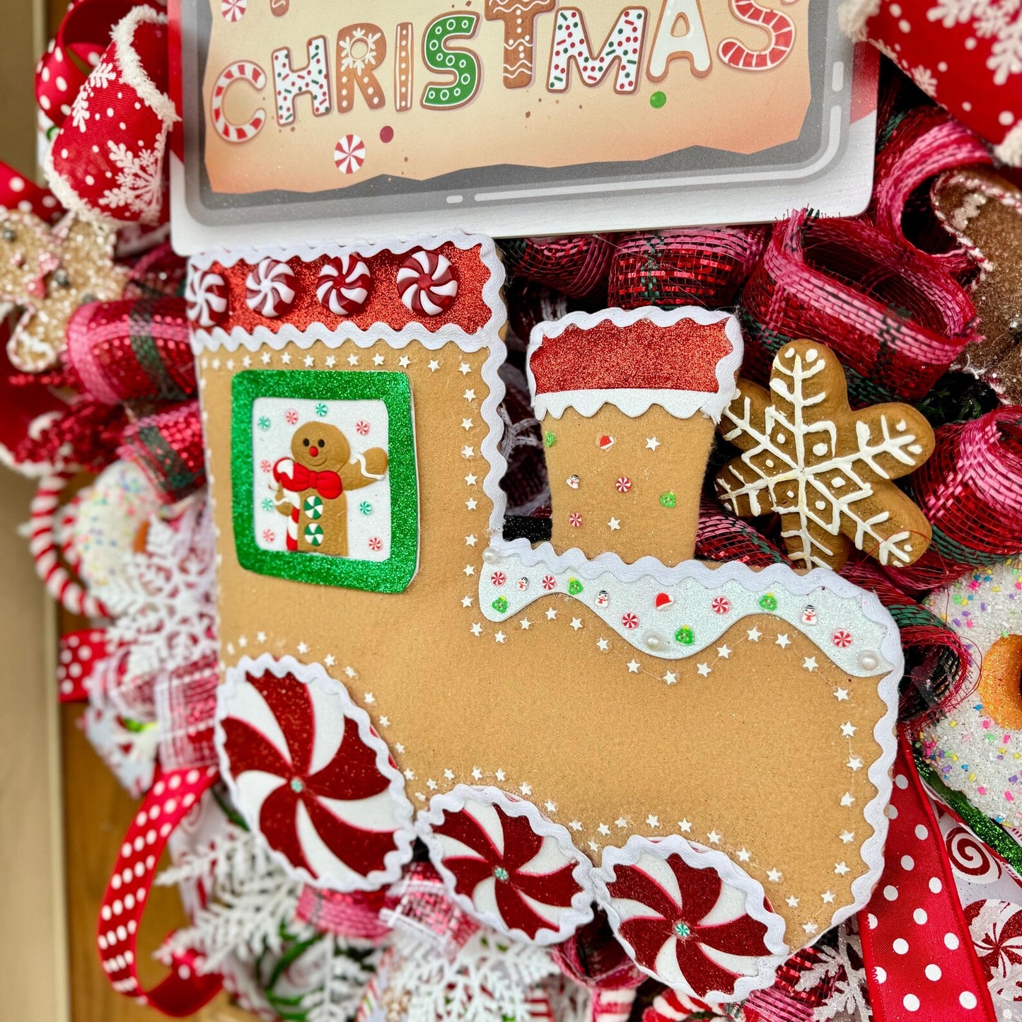 Gingerbread Candyland Wreath | Red And Green Christmas Wreath | Christmas Porch Decor