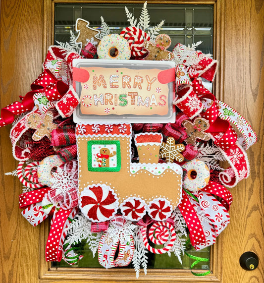 Gingerbread Candyland Wreath | Red And Green Christmas Wreath | Christmas Porch Decor
