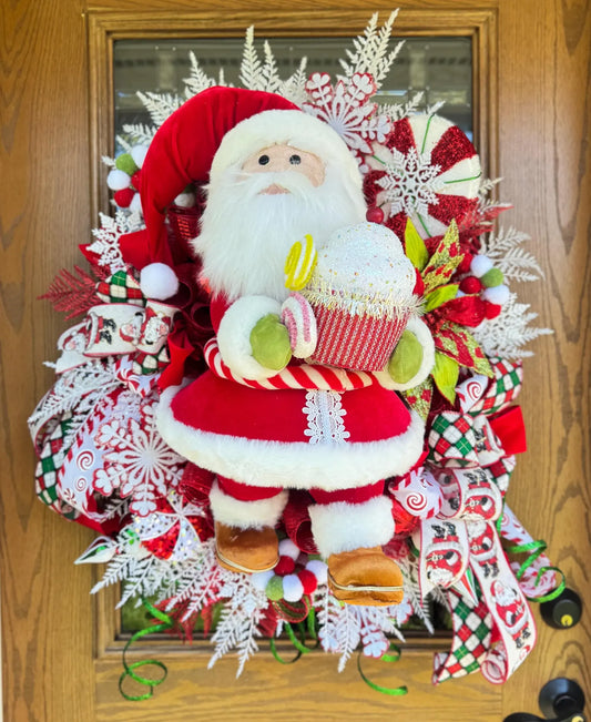 Santa Christmas Wreath | Christmas Front Door Decor | Holiday Wreath
