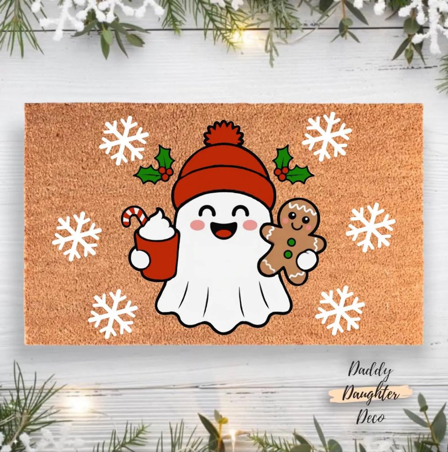 Holiday Ghost Christmas Doormat