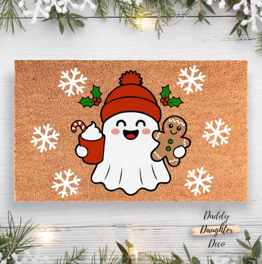 Holiday Ghost Christmas Doormat