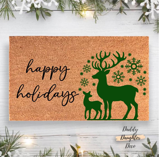 Happy Holidays Reindeer Doormat