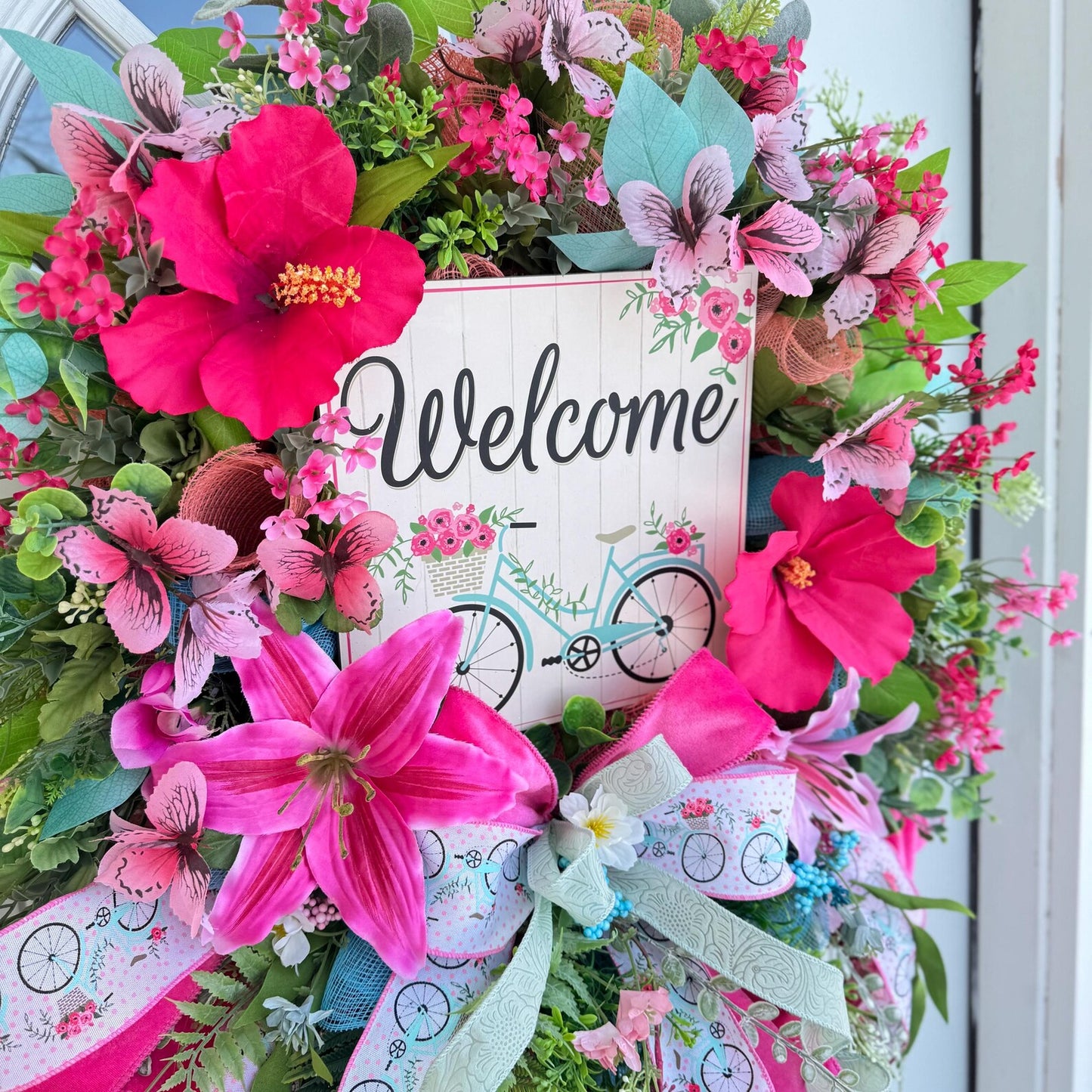 Welcome Floral Wreath | Spring Wreath For Front Door | Summer Wreath For Front Door